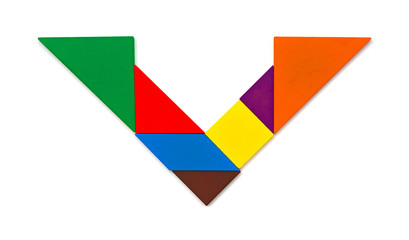 tangram shaped like a letter V on white background