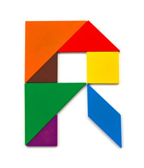 tangram shaped like a letter R on white background