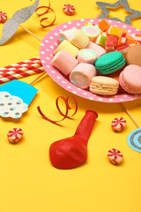 birthday party design with confetti top view space for text