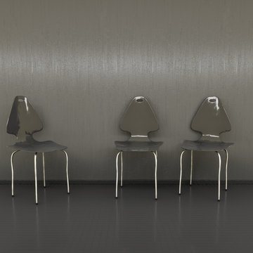 three black chairs at a wall with space for your content