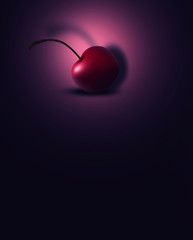 Cherry on a dark background, night view, neon light
