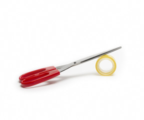 Red Scissors And Tape Isolated On White Background
