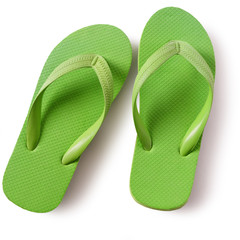 Flip flop beach shoes green isolated on white background - obrazy, fototapety, plakaty