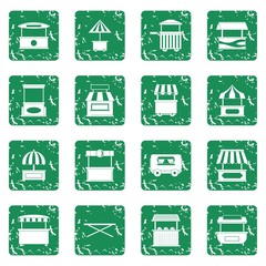 Street food truck icons set in grunge style green isolated vector illustration