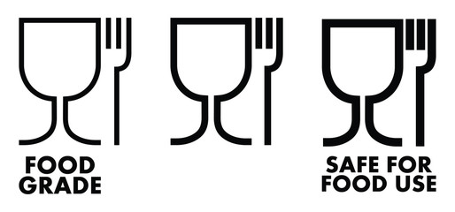 Food safe material sign. Wine glass and fork symbol meaning plastics is safe.