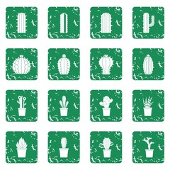 Different cactuses icons set in grunge style green isolated vector illustration
