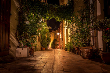 Old street at night in a small town of Cassis in France