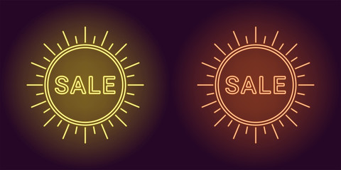Neon icon of Yellow and Orange Sale badge