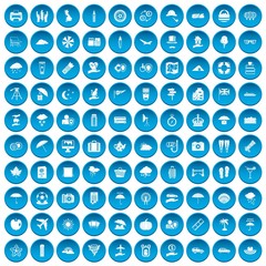 100 umbrella icons set in blue circle isolated on white vector illustration