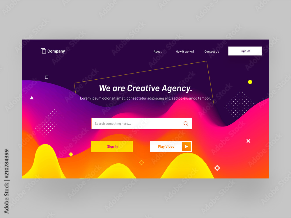 Canvas Prints responsive landing page or hero banner design with geometrical abstract elements for creative agency
