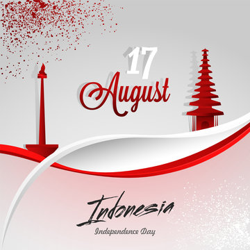 17 August poster or banner design with Jakarta tower and bali.