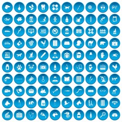 100 veterinary icons set in blue circle isolated on white vector illustration