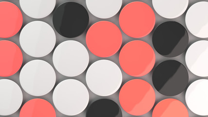Blank black, white and red badges on white background