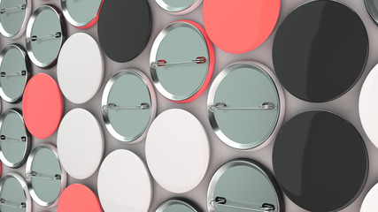 Blank black, white and red badges on white background