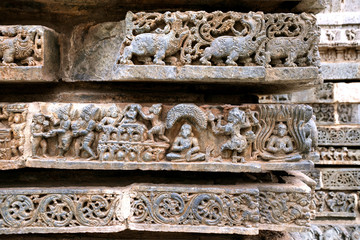 Episode of Bhakta Prahlada being totured in many ways Kedareshwara temple, Halebidu, Karnataka, India