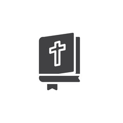 Open Bible book vector icon. filled flat sign for mobile concept and web design. Holy bible with bookmark simple solid icon. Symbol, logo illustration. Pixel perfect vector graphics