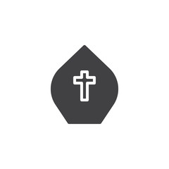 Fototapeta premium Pope hat vector icon. filled flat sign for mobile concept and web design. Miter with cross simple solid icon. Symbol, logo illustration. Pixel perfect vector graphics