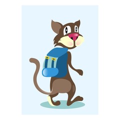 funny school cats walking mascot cartoon character