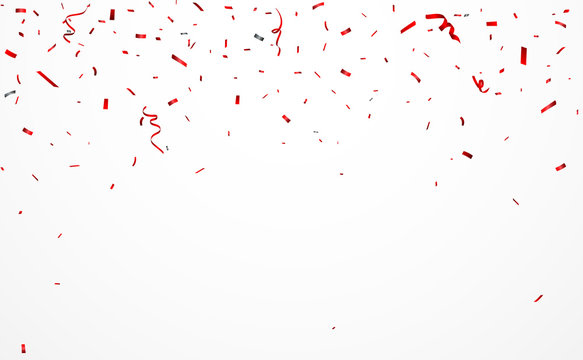 Red Confetti And Ribbon Background