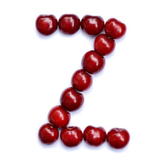Letter Z made with cherries to form a letter of the alphabet. Berry letters on a white background.