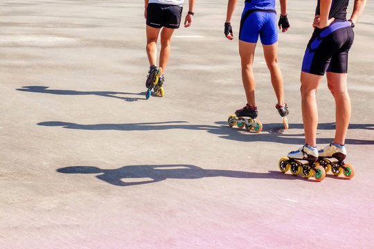 Athletes train on roller skates
