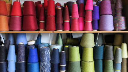 spools of multi colored wool