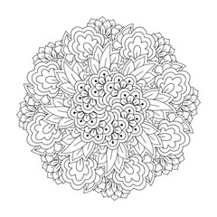 Round element for coloring book. Black and white floral pattern. Mandala.
