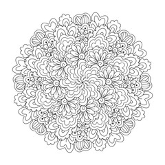 Fototapeta premium Round element for coloring book. Black and white floral pattern. Mandala.