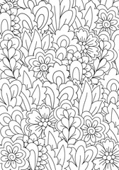 Pattern for coloring book. Black and white background with floral, ethnic, hand drawn elements for design.
