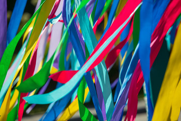 Multicolored ribbons on holiday as an abstract background