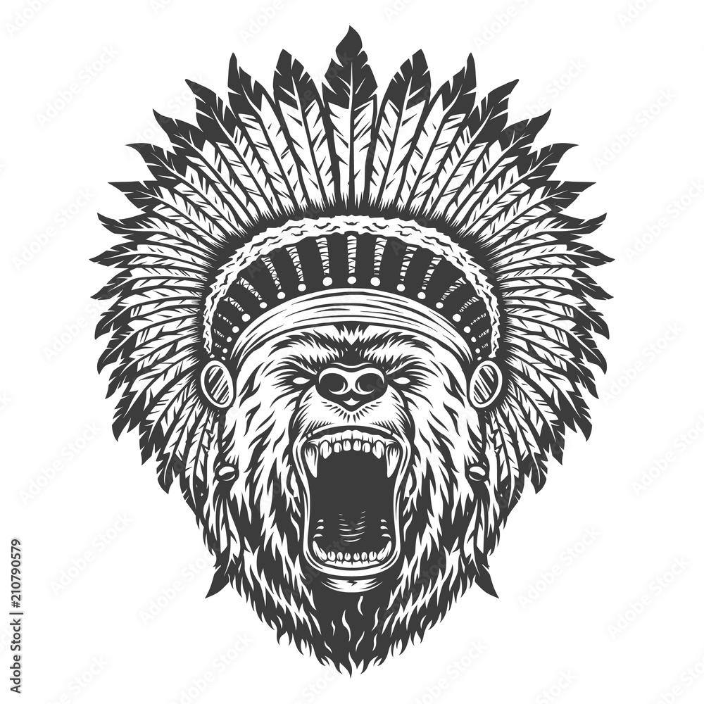 Wall mural vintage logo style bear