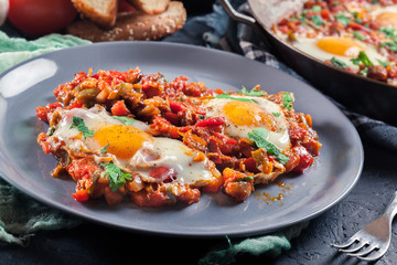 Portion of shakshuka on a plate