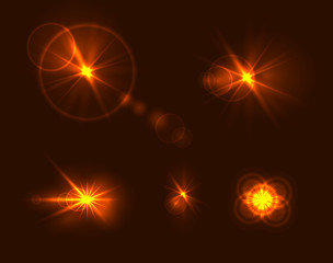Vector Abstract Lights Set, Golden Magic Glares.