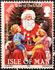 Santa Claus and children on isle of man stamp