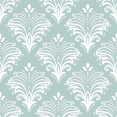 Floral light blue and white ornament. Seamless abstract classic background with flowers. Pattern with repeating elements