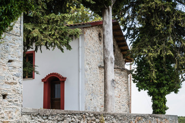 Fototapeta na wymiar Houses in the village of Litohoro on Mount Olympus in Greece 