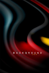 Fluid liquid colors design, colorful marble or plastic wavy texture background, glowing multicolored elements on black, for business or technology presentation or web brochure cover design, wallpaper