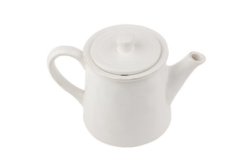 White ceramic teapot for coffee or tea, white background