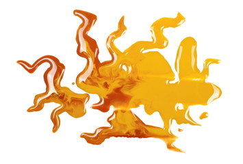 Spilled brown watercolor isolated on white background, top view