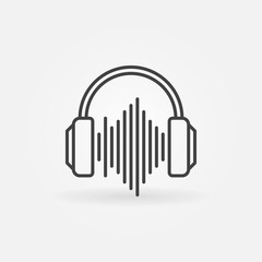 Headphones with sound wave outline icon. Vector linear sign