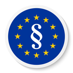 Circle sticker icon with the EU flag and paragraph mark, law symbol.