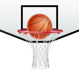 Basketball hoop and ball for basketball on white background