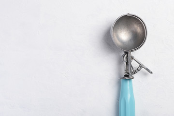 Ice cream scoop empty vintage on white table background with copy space