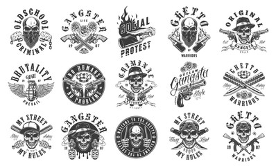 Set of gangster emblems - obrazy, fototapety, plakaty