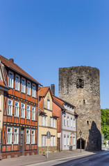 Fototapeta na wymiar Historic Ziegelpfortenturm tower in the center of Munden, Germany