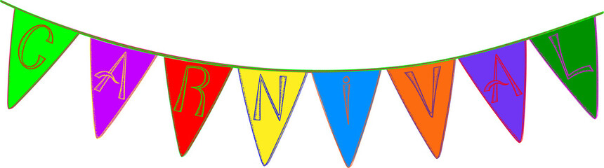 Colorful carnival garland with flags on white background.