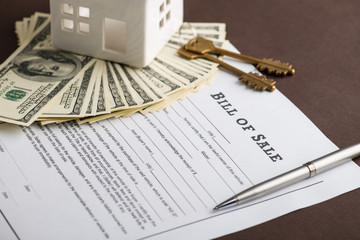 Saving money for house or mortgage loan concept. Bill of Sale, m