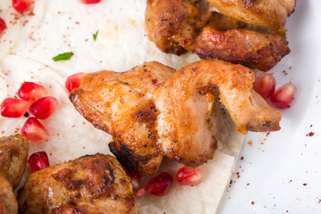 Delicious shish kebab on pita.