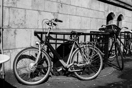 Amsterdam is the bicycle capital of Europe, black-white photo