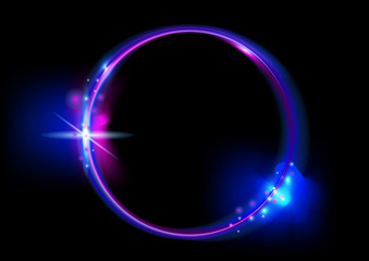 Round neon glow circle light.Glow abstract background.Round vector  glitch effect.Modern frame.Abstract bright neon loop with transparency.Colorful shine,flare.Illustration for advertising.Lens flare